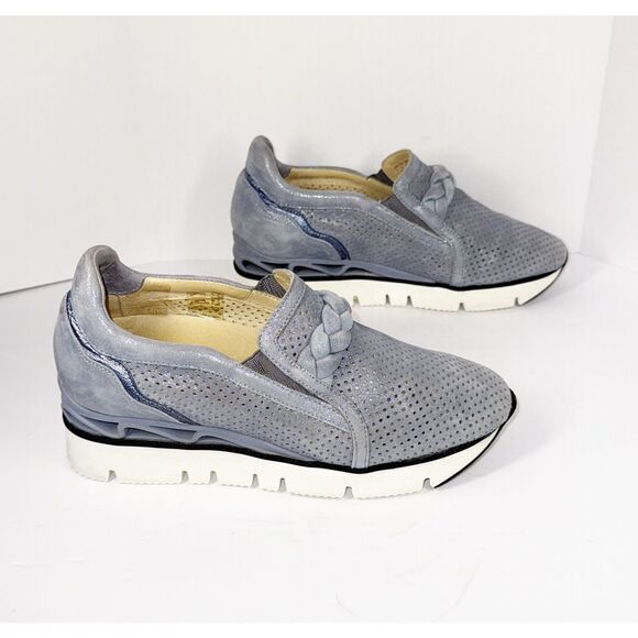 Softwaves Suede Platform Sneaker Loafer Dusty Blue Metallic Perforated 37/6.5 - Picture 13 of 16